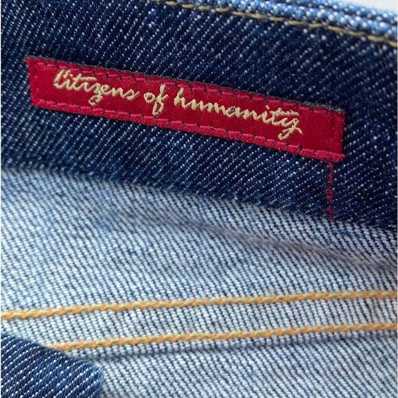 New Citizens of Humanity Blue Dark Wash Faded Distressed Denim Mini Skirt  Sz 28 - Picture 11 of 12